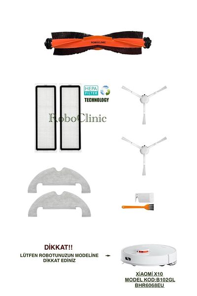 Roboclinic Xiaomi X10 Robot Vacuum Cleaner (Model Code: B102Gl) Compatible Brush, Filter, Mop Set - 9 Pieces