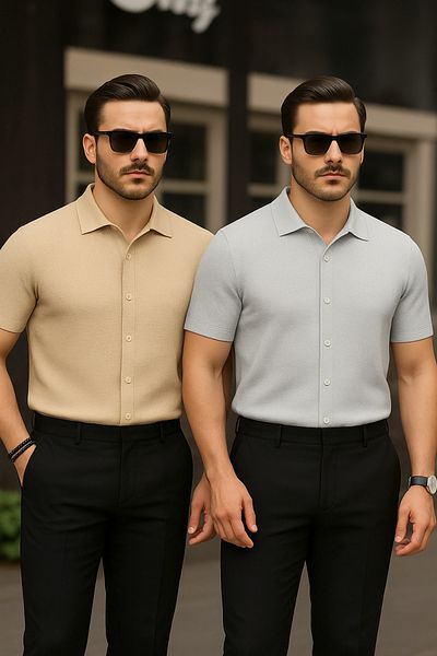 LC Waikiki 2-Piece Advantageous Waffle Fabric Iron-Free Short-Sleeved Button-Up Summer Men's Shirt