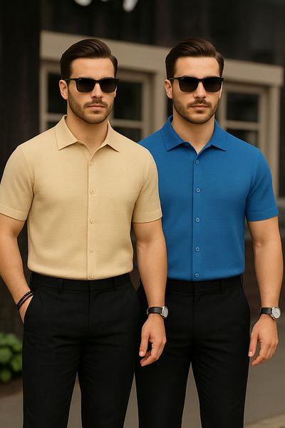 LC Waikiki 2-Piece Advantageous Waffle Fabric Iron-Free Short-Sleeved Button-Up Summer Men's Shirt
