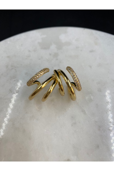Gold altın kaplam zirkon taş tek küpede çoklu küpe duruşlu küpe