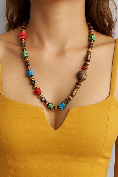 Fildişi Aksesuar Multicolored Ethnic Design Handmade Women's Necklace (45 cm)