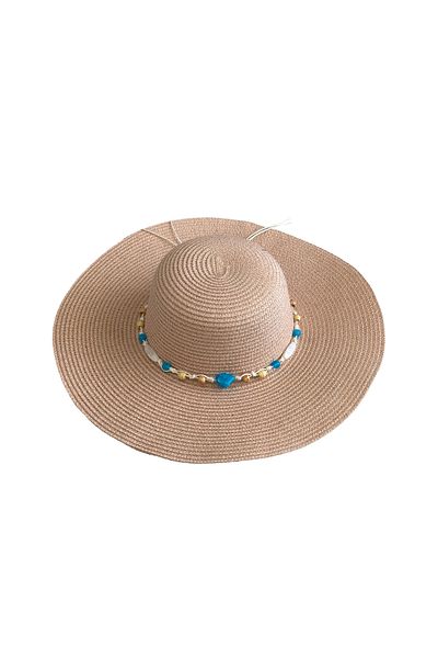 MUK's Beauty Tools Natural Stone Detailed Women's Straw Hat Beach Hat
