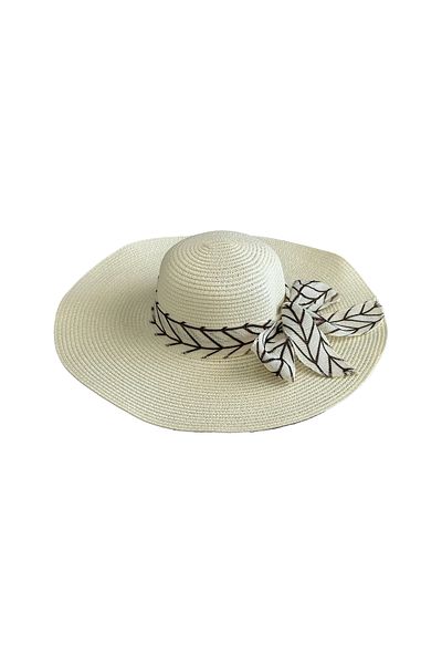 MUK's Beauty Tools Women's Straw Hat Beach Hat with Tulle Bow Detail