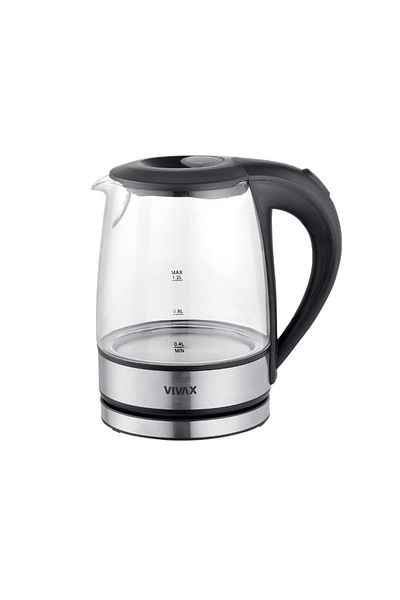 Vivax Oliva Vivax WH-120G electric kettle, 1630 W, 1.2 l, borosilicate glass, 360 ° rotating base, black