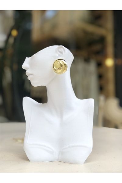 Gözde Tasarım Butik Women's Gold Gold Color Marble Tie-Dye Pattern Round Rice Earrings