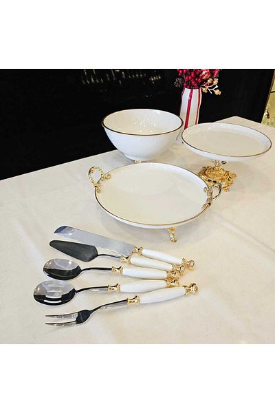MaviDamla Porcelain Presentation and Service Set 10 Pieces with Gold Gilding Details