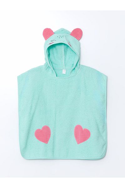 LC Waikiki Turquoise Heart Embroidered Baby Girl Beach Towel