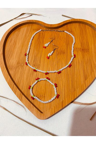 TUHAM AKSESUAR Sand Bead Cherry Jewelry Set