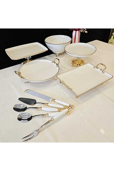 MaviDamla Porcelain Presentation and Service Set 10 Pieces with Gold Gilding Details
