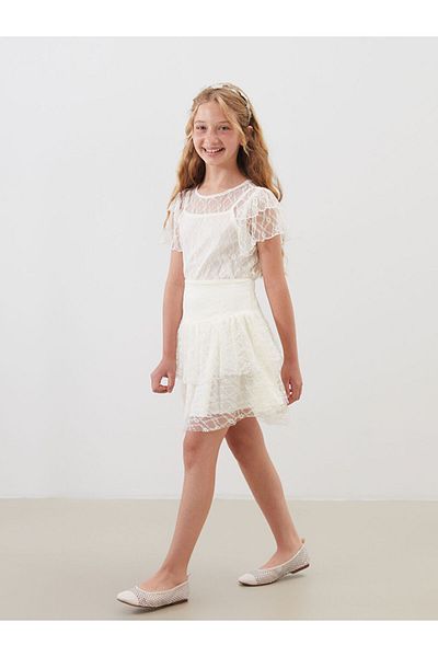 LC Waikiki Sari Beli Elastic Ruffled Girl's Tulle Skirt