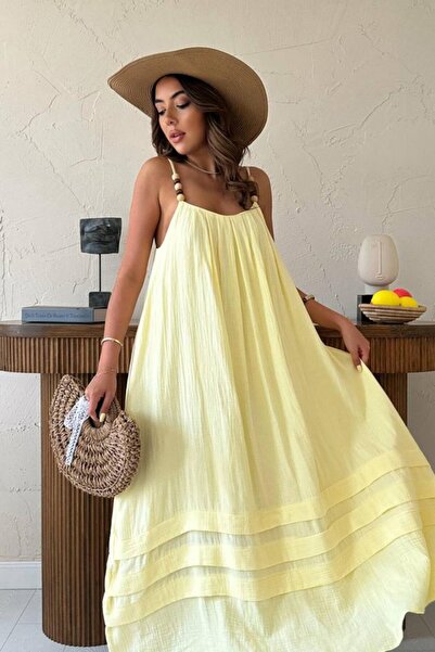 DRESSIFY WOMEN’S FASHION Κίτρινο φόρεμα από μουσελίνα με τιράντες