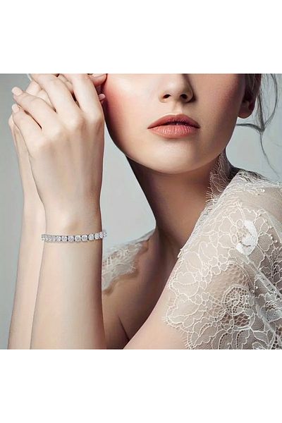 Manu Collection Women's Silver Color Square Waterway Bracelet with Stones Stainless Steel (No Tarnish) in Special Box