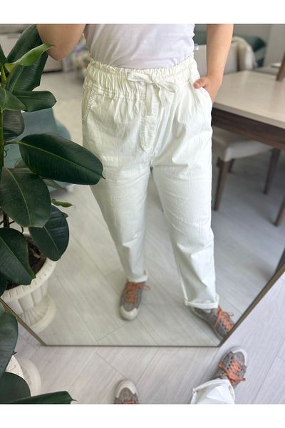 Meralles Stone Color Linen Trousers with Waist Detail (Leggings)