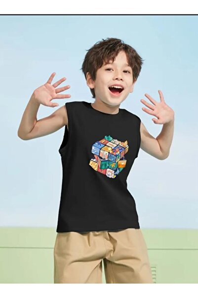 Daxia ERKEK Çocuk Rubik Küp Baskılı Tişört ATLET KOLSUZ BİSİKLET YAKA KOLSUZ ...