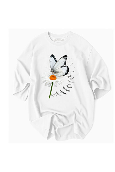Advantage تيشيرت Kod Advantage صيفي بنمط فراشة على شكل زهرة مقاس كبير 100% قط...
