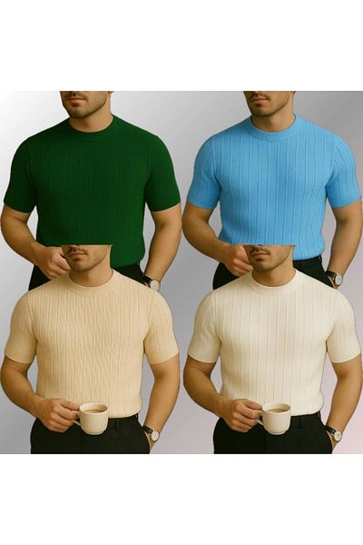 LC Waikiki Lc Waiki 4-Pack Advantage Package Crew Neck Short Sleeve Striped Breathable Premium Men's Summer Ti