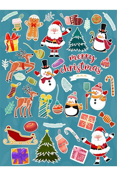 MS Major Selection Christmas Tree, Cute Figures Glass Wall Sticker Set