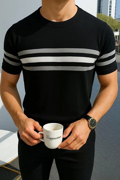 LC Waikiki Lc Waiki Crew Neck Striped Short Sleeve Men's Summer Knitwear T-Shirt - Breathable