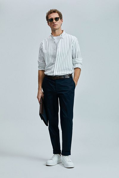 Lufian 111190339 Plus Smart Ανδρικό Παντελόνι Chino Slim Fit Ανδρικό Παντελόνι Navy Blue