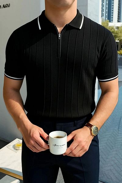 LC Waikiki Lc Waiki Polo Collar Zipper Short Sleeve Men's Summer Knitwear T-Shirt