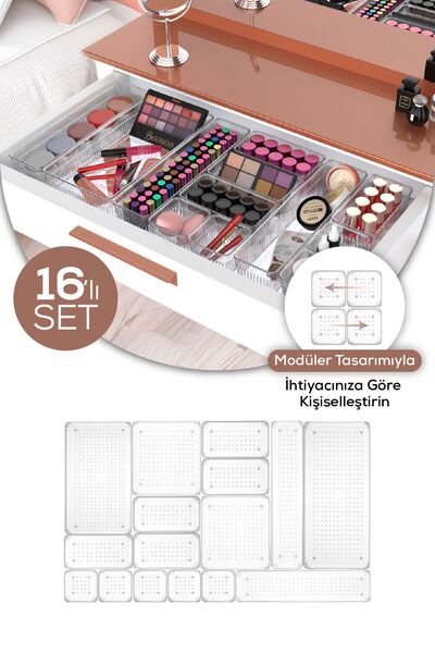 Vienev 16-Piece Jewelry and Makeup Organizer - Multipurpose In-Drawer Organizer