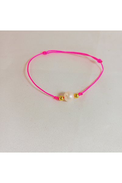 Crystal Atelier Women's Pink Pearl Rope Bracelet-Macrame Bracelet-Pearl Bracelet-Adjustable Bracelet-Knit Bracelet