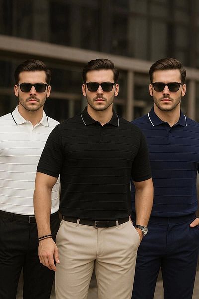 LC Waikiki Lc Waiki 3-Pack Advantageous Package Polo Collar Short Sleeve Men's Summer T-Shirt