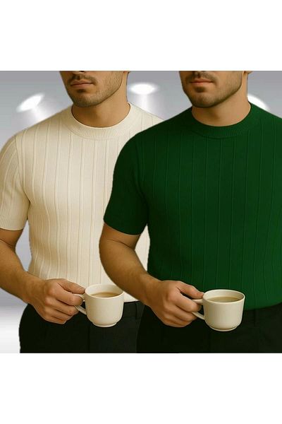 LC Waikiki Lc Waiki 2-Pack Crew Neck Striped Short Sleeve Men's Summer Knitwear T-Shirt - Breathable Prem