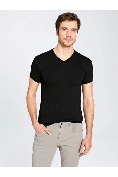 LC Waikiki Lc Waiki Men's Black T-Shirt V Neck Short Sleeve Cotton Basic from Your Fashion Style