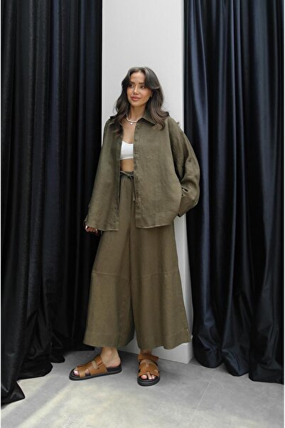 Havoş Khaki Double Cuff 100% Linen Shirt