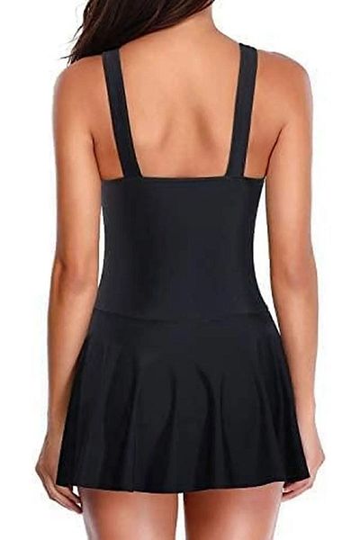 segiza Women's Dress Swimsuit with Lycra Skirt and United Slip Black