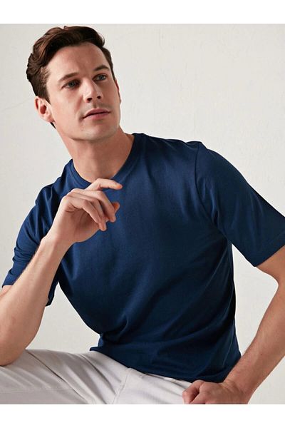 LC Waikiki Lc Waiki Men's Navy Blue T-Shirt Crew Neck Basic Short Sleeve Cotton Basic from Your Fashion Style