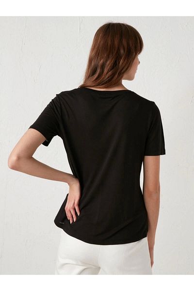 LC Waikiki Lc Waiki Women's Black T-Shirt V Neck Solid Short Sleeve Basic from Your Fashion Style