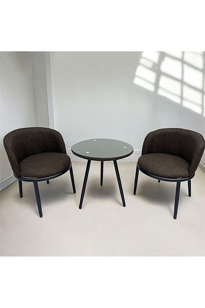 Generic طقم طاولة قهوة وشاي من 3 قطع - طاولة 60x60x60 سم مع كرسيين من القماش باللون البني