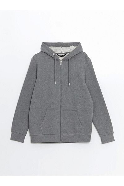 LC Waikiki Lc Waiki Basic Gray Hooded Long Sleeve Men's Zippered Sweatshirt