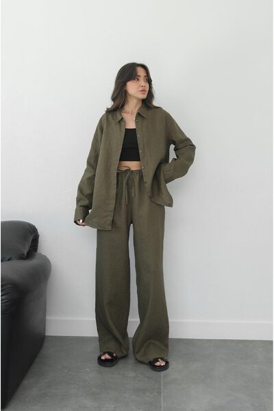 Havoş Khaki Hidden Placket 100% Linen Shirt