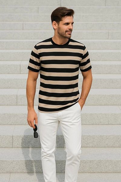 LC Waikiki Lc Waiki Men's Short Sleeve Striped Crew Neck T-Shirt / T-Shirt Casual Stylish Design