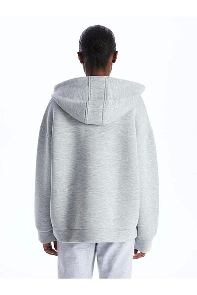LC Waikiki Lc Waiki Vision Gray Melange Hooded Oversize Women's Zippered Sweatshirt