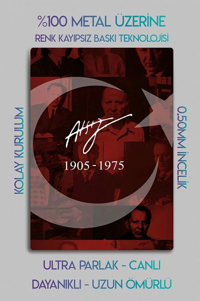 DekorHane Metal Print - Nihal Atsız, Nationalist, Turkish Turk, Bozkurt Flag Themed Signed Painting