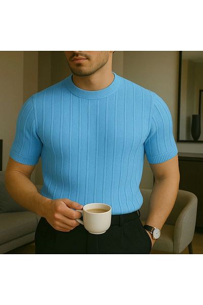 LC Waikiki Lc Waiki Crew Neck Stripe Detailed Bottom Elastic Summer Men's Knitwear T-Shirt