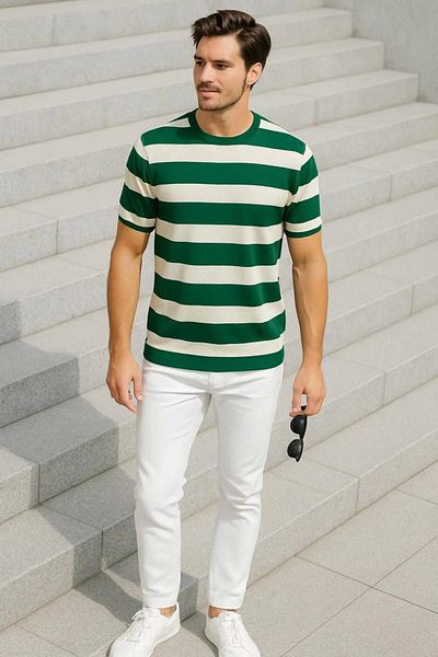 LC Waikiki Lc Waiki Men's Short Sleeve Striped Crew Neck T-Shirt / T-Shirt Casual Stylish Design