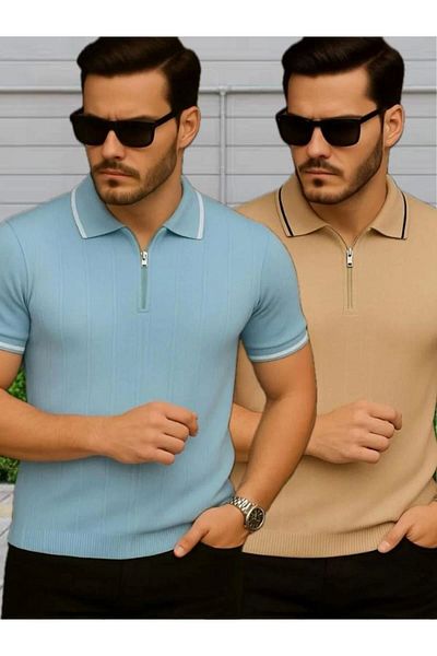 LC Waikiki Lc Waiki 2-Piece Advantageous Premium Quality Special Design Men's Stylish and Stylish New Season Knitwear T-Shirt