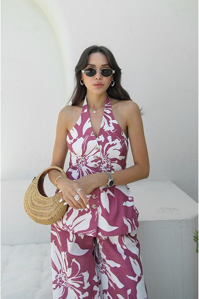 Havoş Light Burgundy Halter Vest Pants Suit