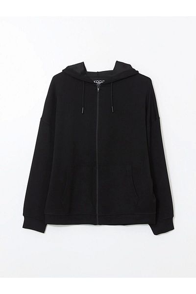 LC Waikiki Lc Waiki Koor Black Hooded Women's Zippered Sweatshirt