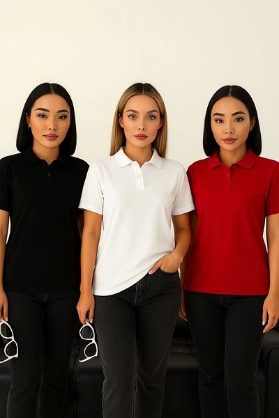 LC Waikiki Lc Waiki 3-Piece Advantage Polo Collar Plain Short Sleeve Cotton Women's T-Shirt - Corporate Custom