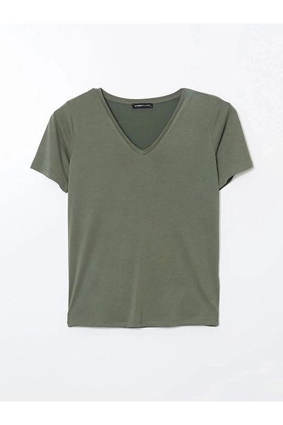 LC Waikiki Lc waiki classic haki v-neck women's t-shirt