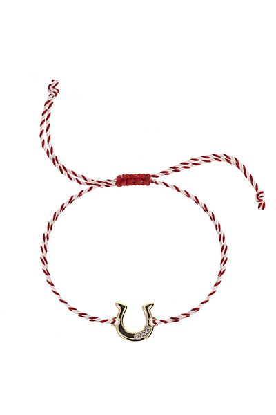 OEM Bracelet - red-white cord - TAG Horseshoe, 24k gold plated