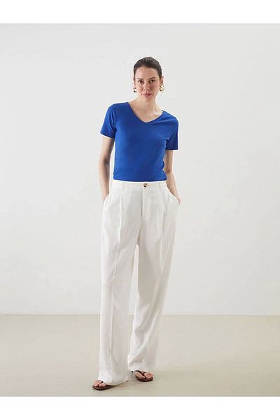 LC Waikiki Lc Waiki Classic Blue V-Neck Women's T-Shirt