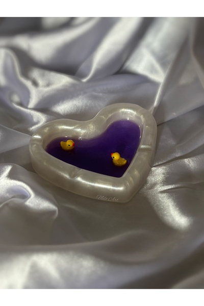 Milo Art El Yapımı Mini Ördek Temalı Kalp Şeklinde Epoksi Küllük Kalp Küllük ...