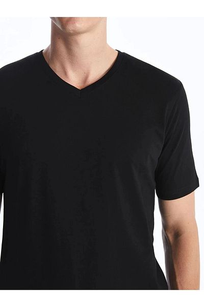 LC Waikiki Lc Waiki Classic New Black V-Neck Short Sleeve Combed Cotton Men's T-Shirt